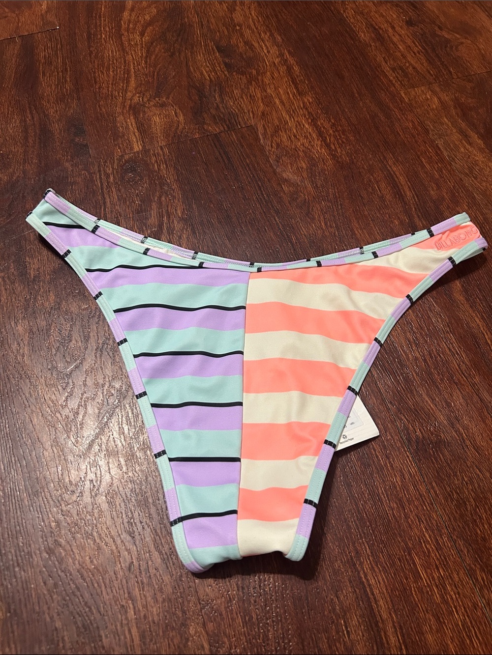 Billabong Coral & Cream Striped Bikini Bottom with Mint and Lavender Trim - Picture 5 of 7